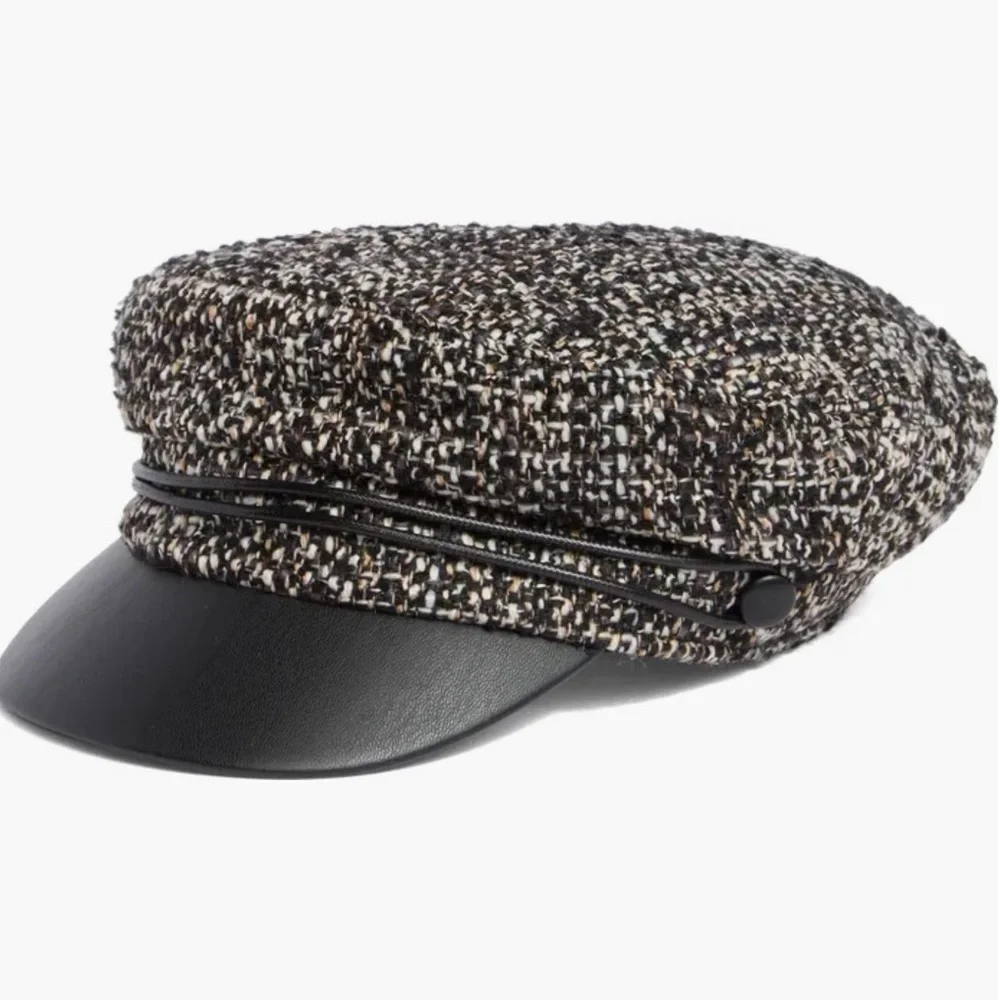 Vince Camuto Tweed Cap with Faux Leather Brim
